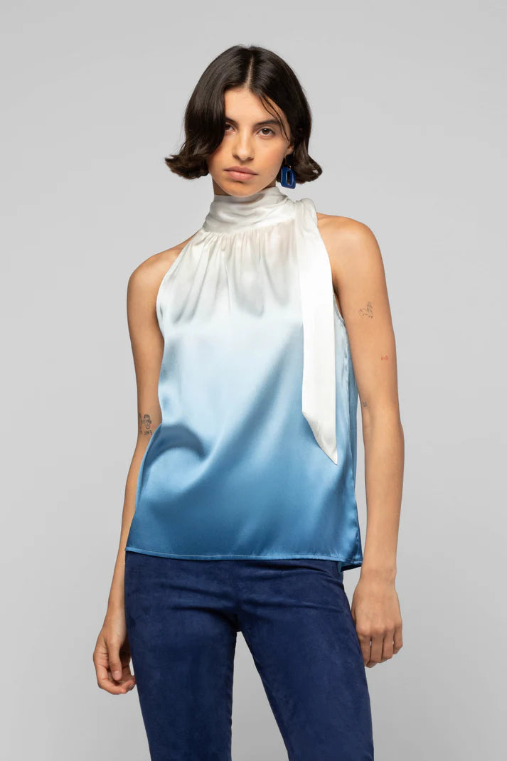 Blue ombre satin halter top