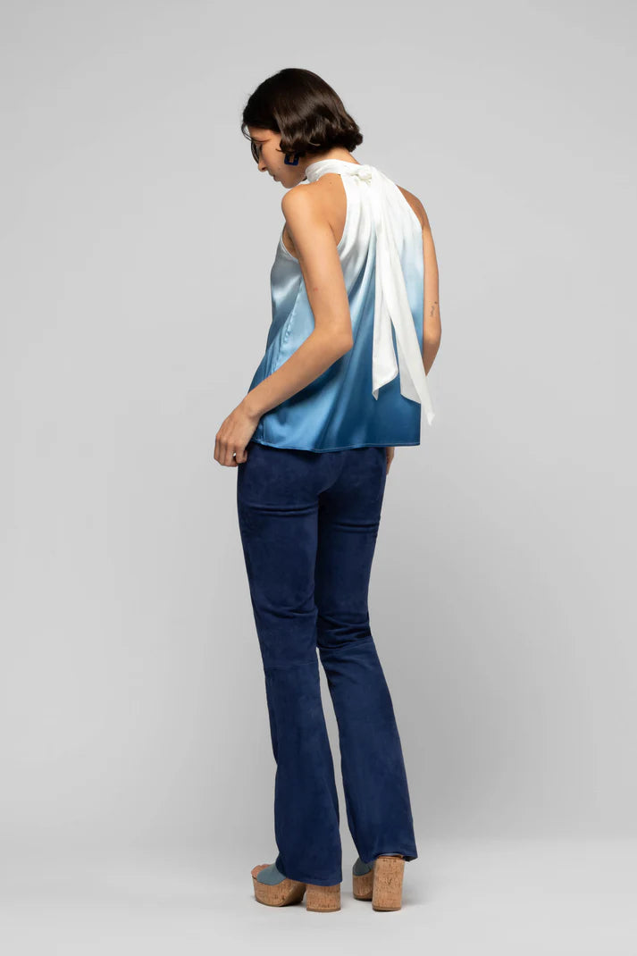 Blue ombre satin halter top