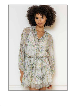 Floral charmeuse long sleeves dress