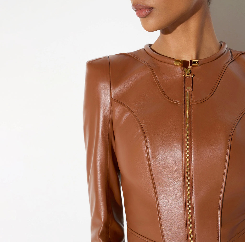 Brown leather short jacket