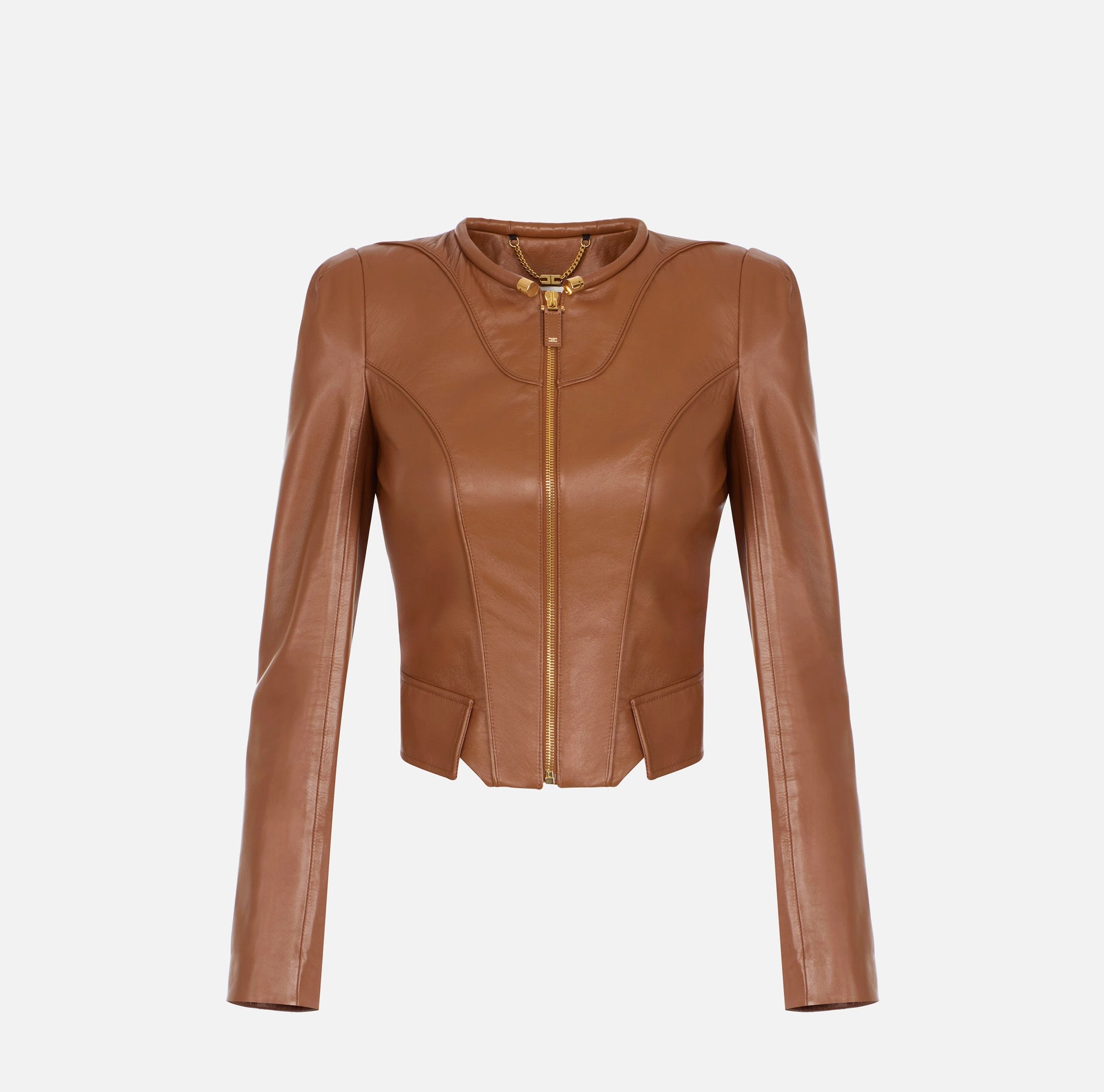 Brown leather short jacket