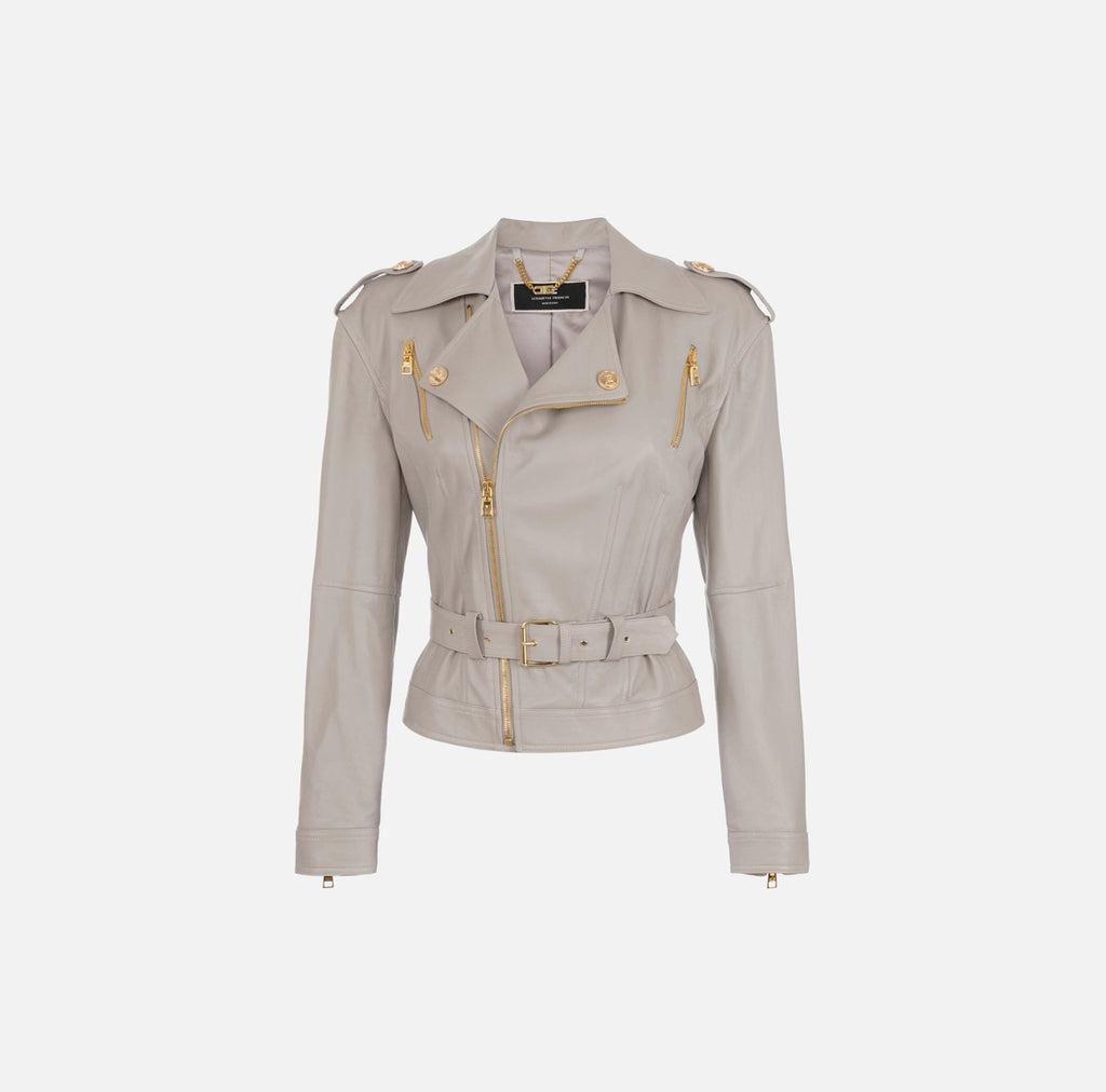 Black leather biker jacket