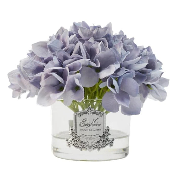 Blue hydrangea diffuser in a clear glass
