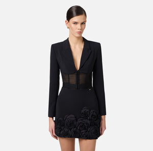 Black stretch structured jacket with transparent panels