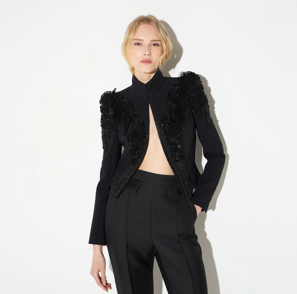 Black short Runway jacket with crystals