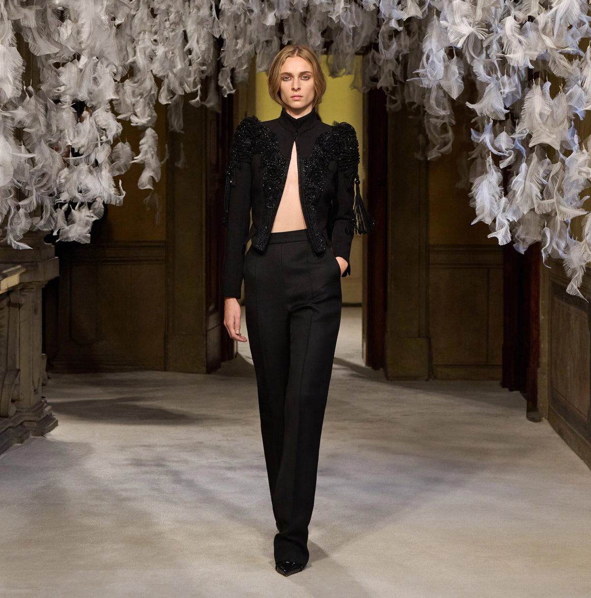 Black short Runway jacket with crystals