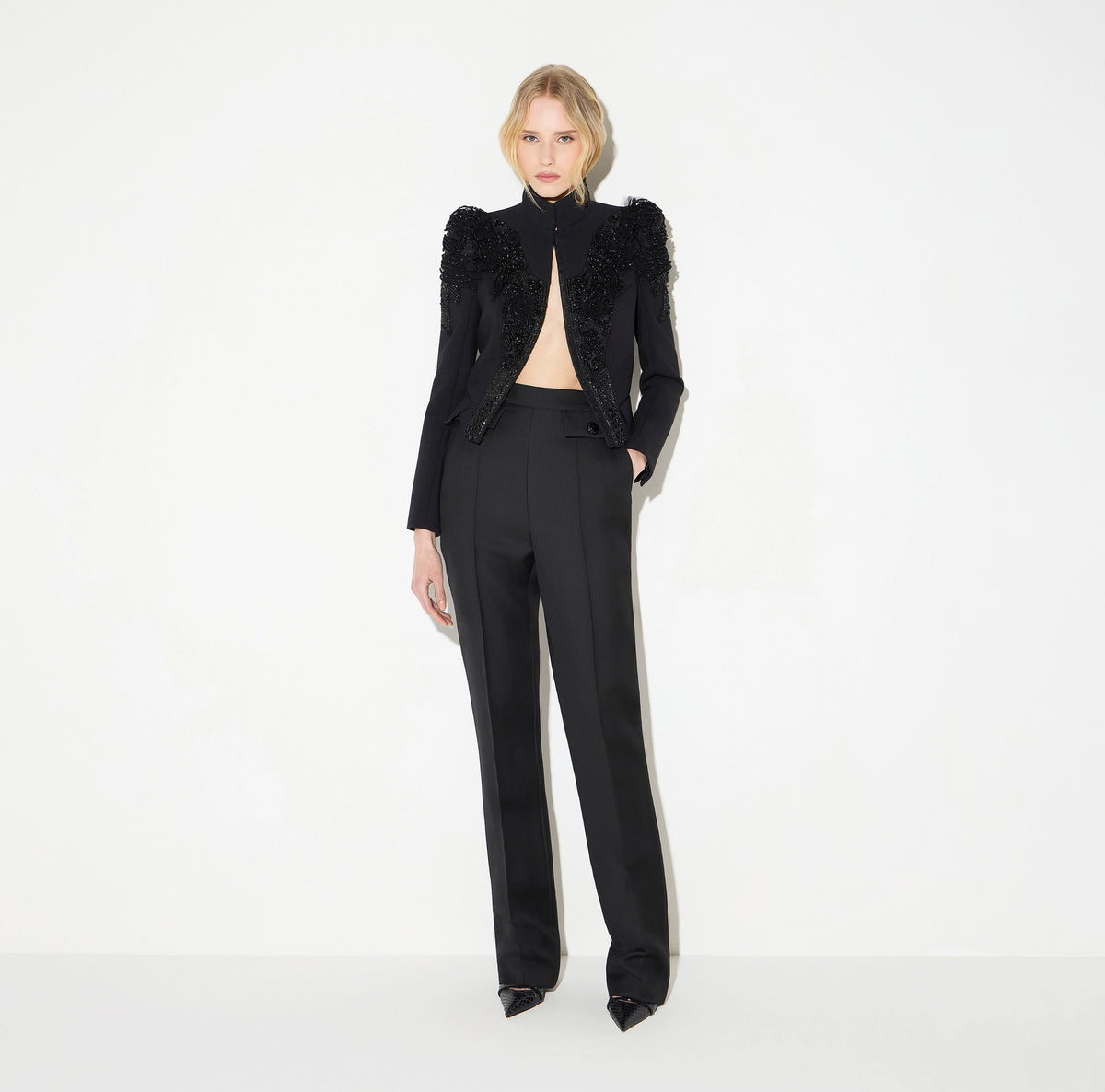 Black short Runway jacket with crystals