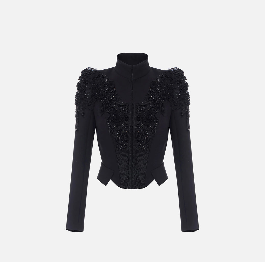 Black short Runway jacket with crystals