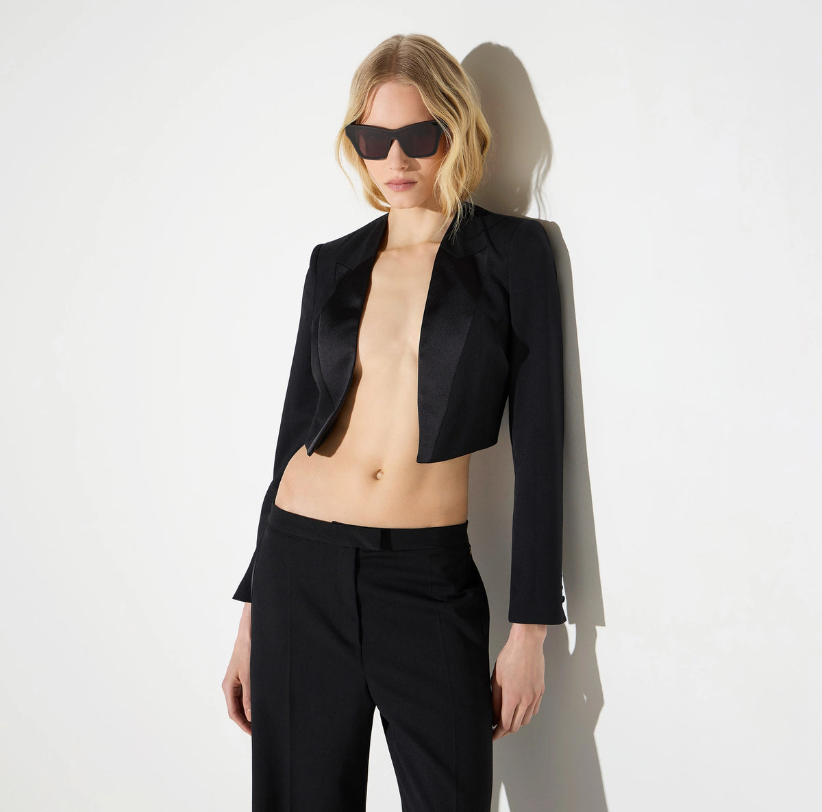 Black gabardine tuxedo style bolero jacket