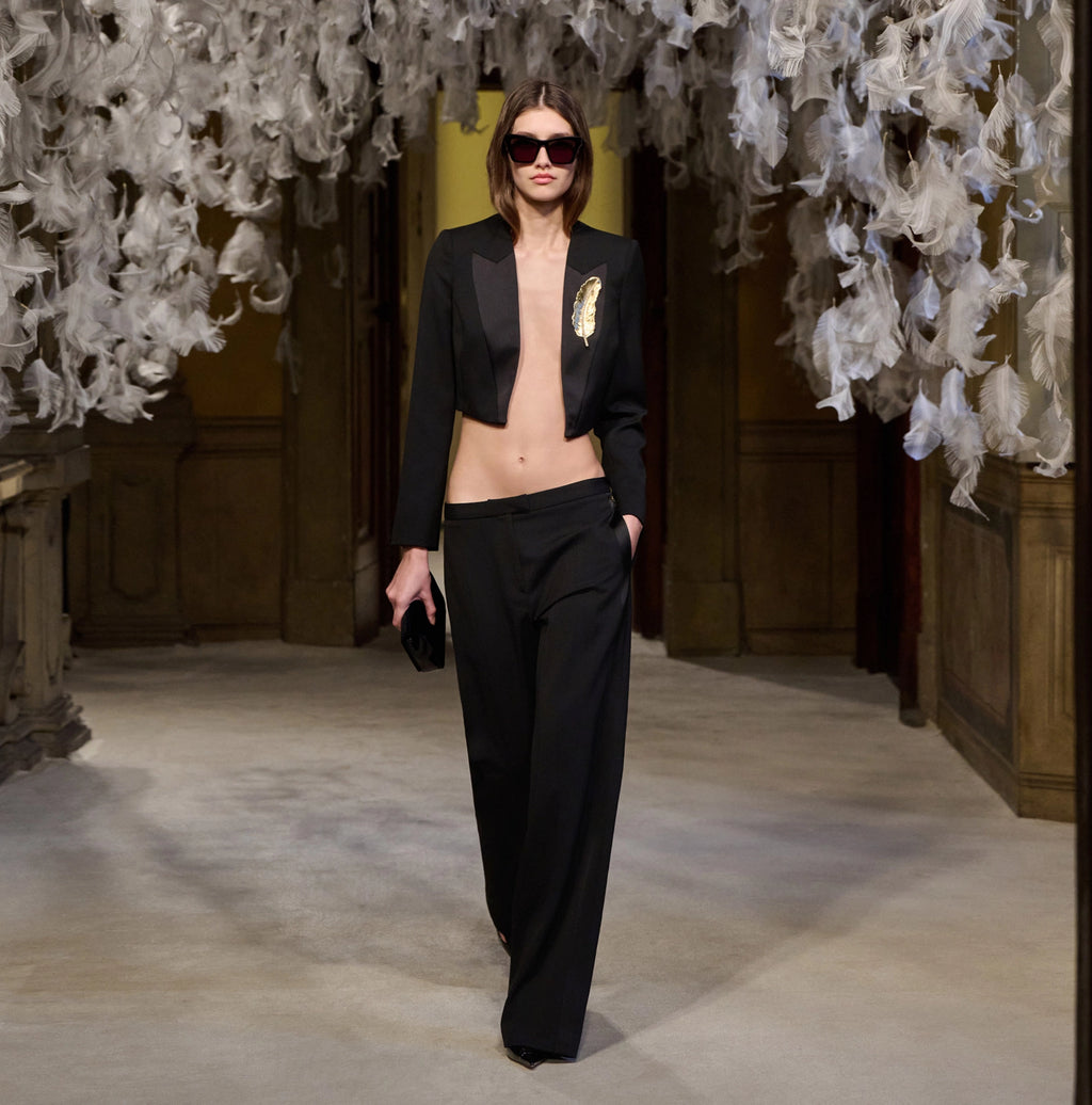 Black gabardine tuxedo style bolero jacket