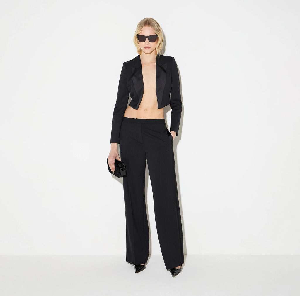 Black gabardine tuxedo style bolero jacket