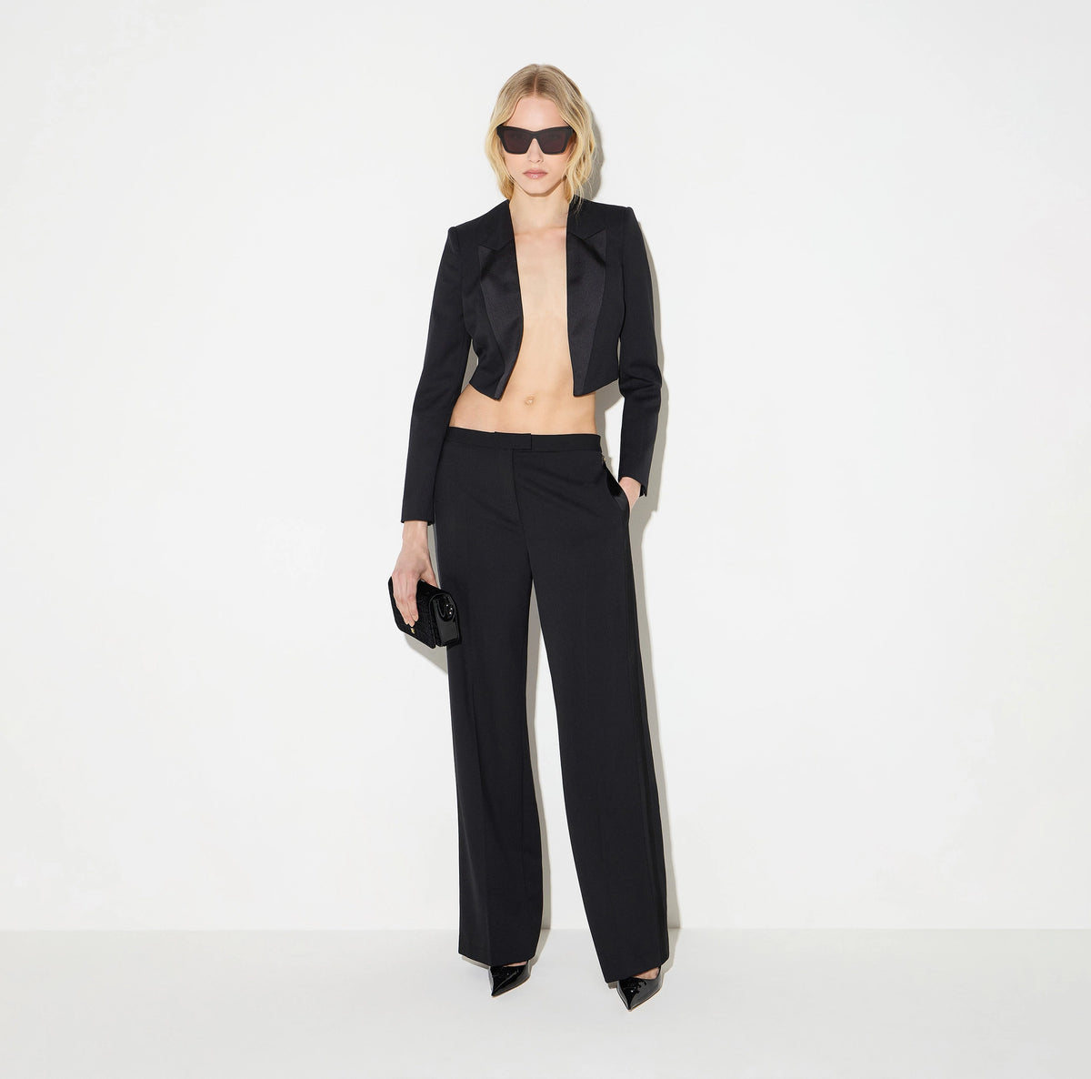 Black gabardine tuxedo style bolero jacket