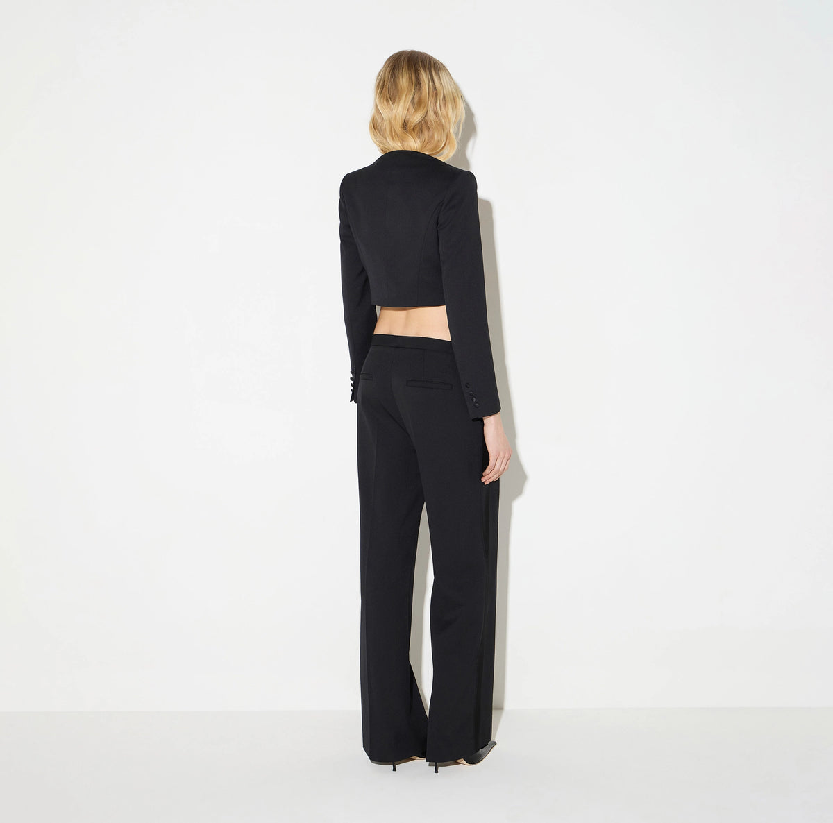 Black gabardine tuxedo style bolero jacket