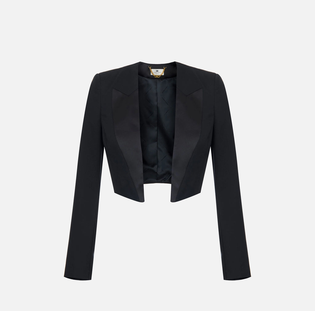 Black gabardine tuxedo style bolero jacket