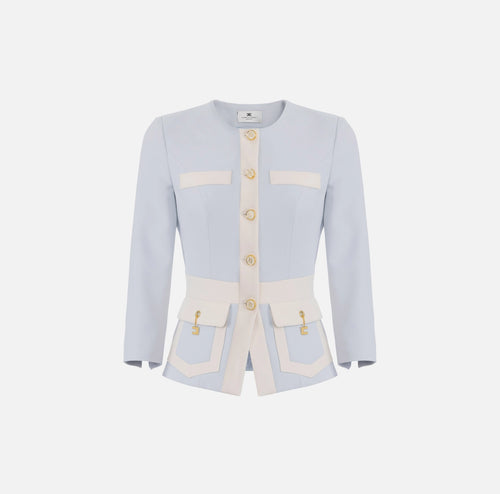 Baby blue structured jacket with ivory trimmings