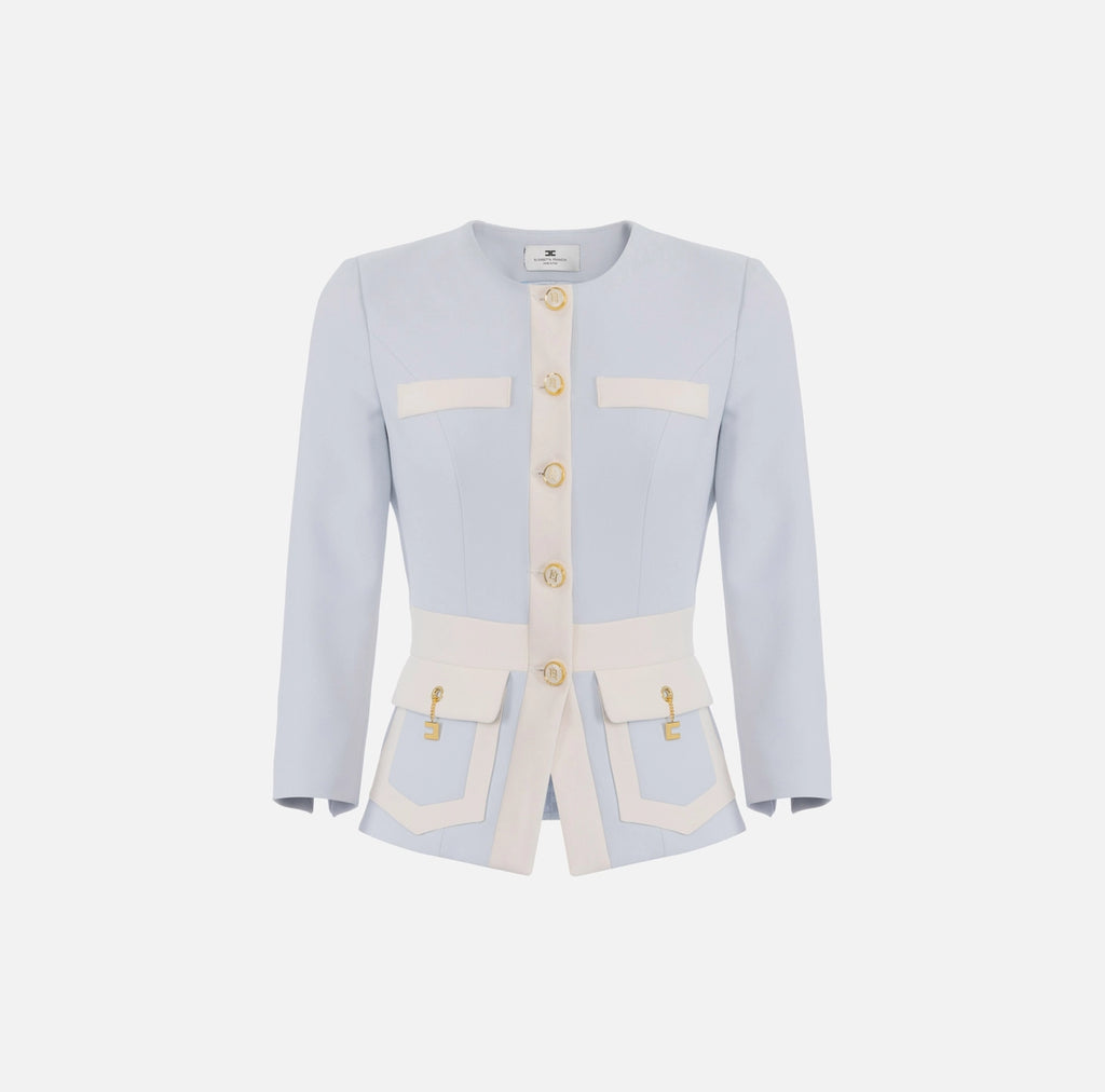 Baby blue structured jacket with ivory trimmings