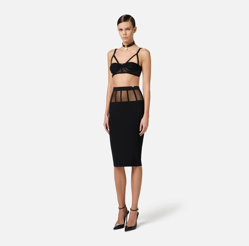 Black pencil skirt with transparent panels