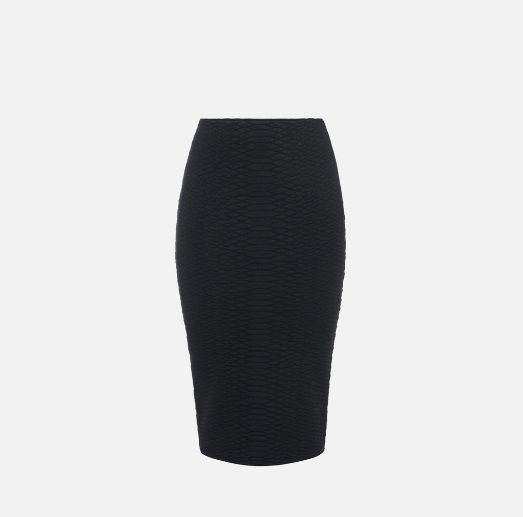 Black snake pattern knit midi pencil skirt