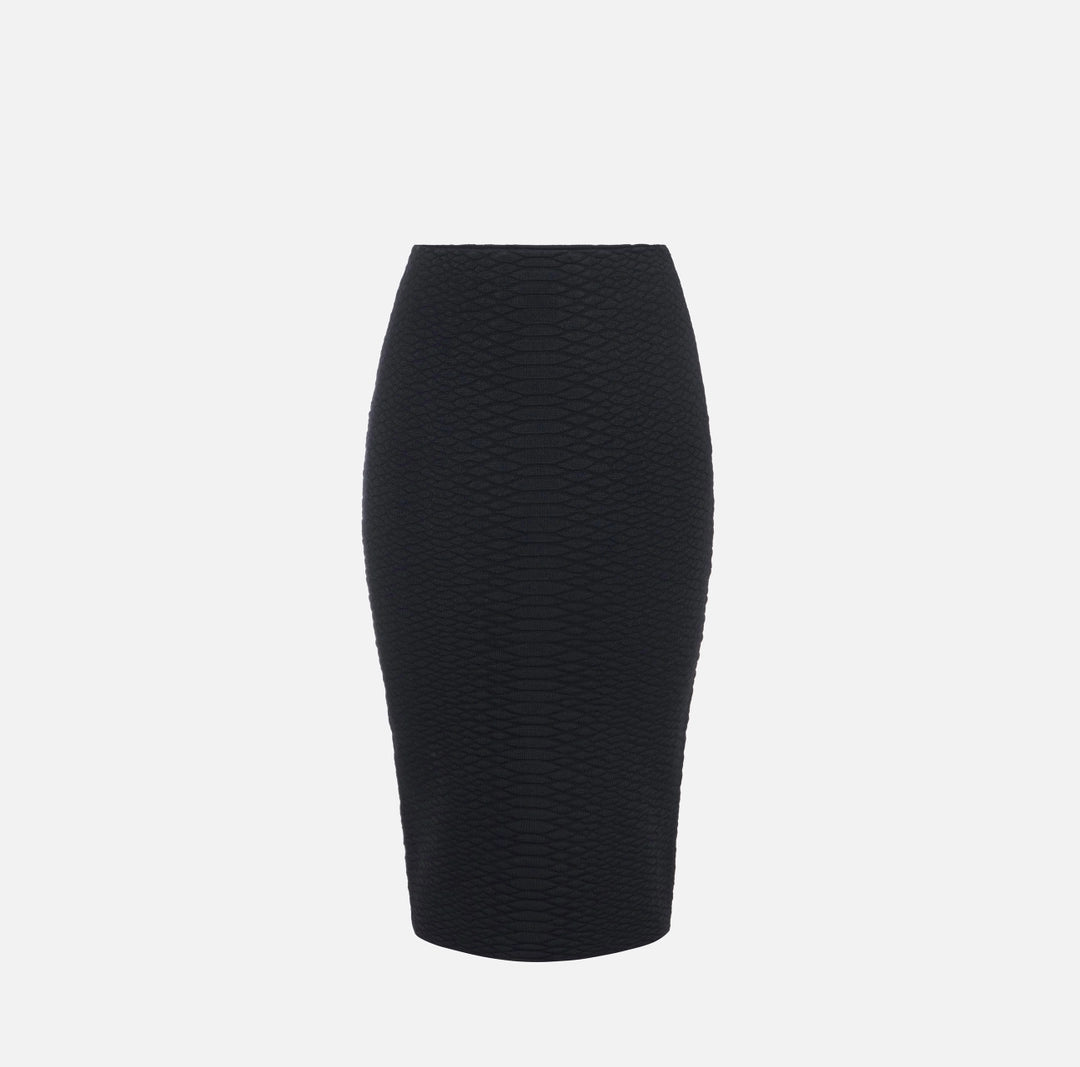 Black snake pattern knit midi pencil skirt