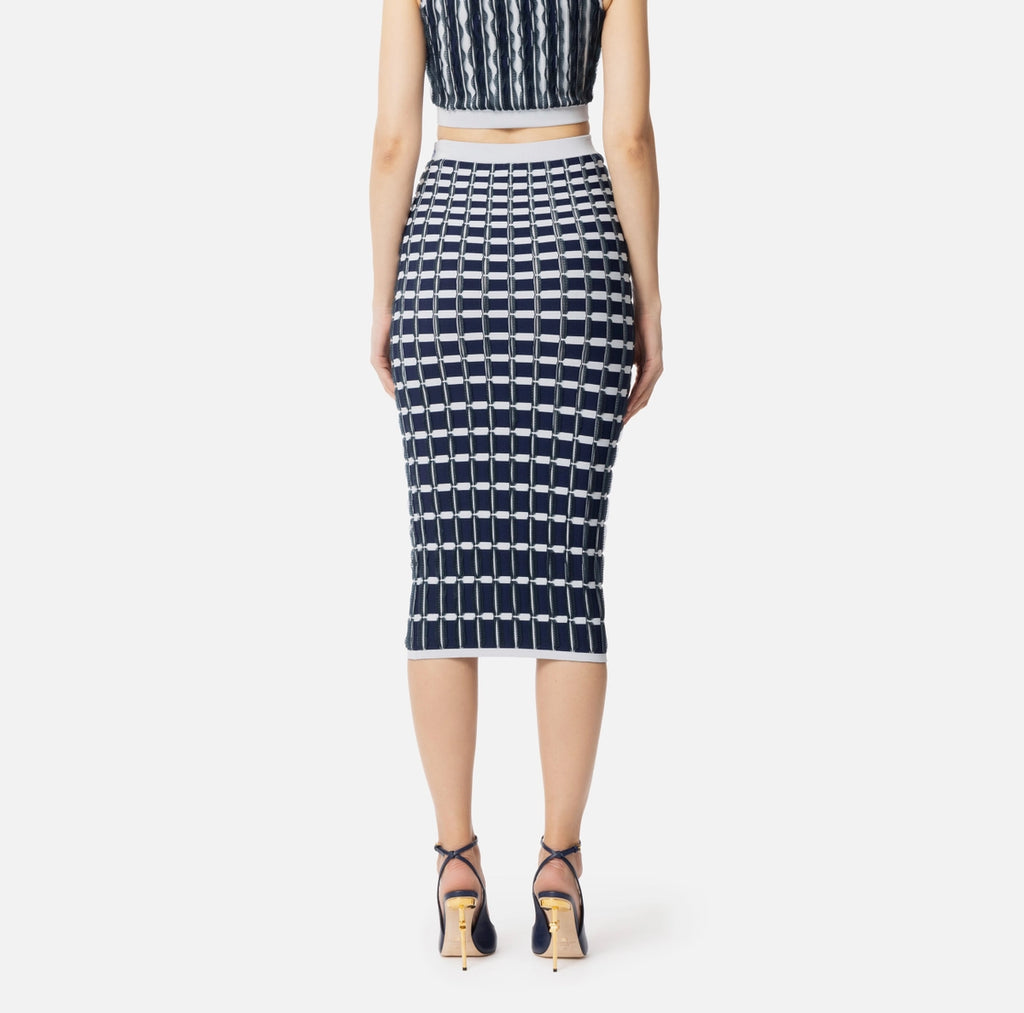 Baby blue knit pencil midi skirt