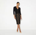Black nude lace print knit pencil skirt