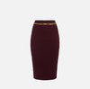 Burgundy knit pencil skirt with gold chain
