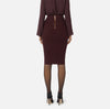 Burgundy knit pencil skirt with gold chain