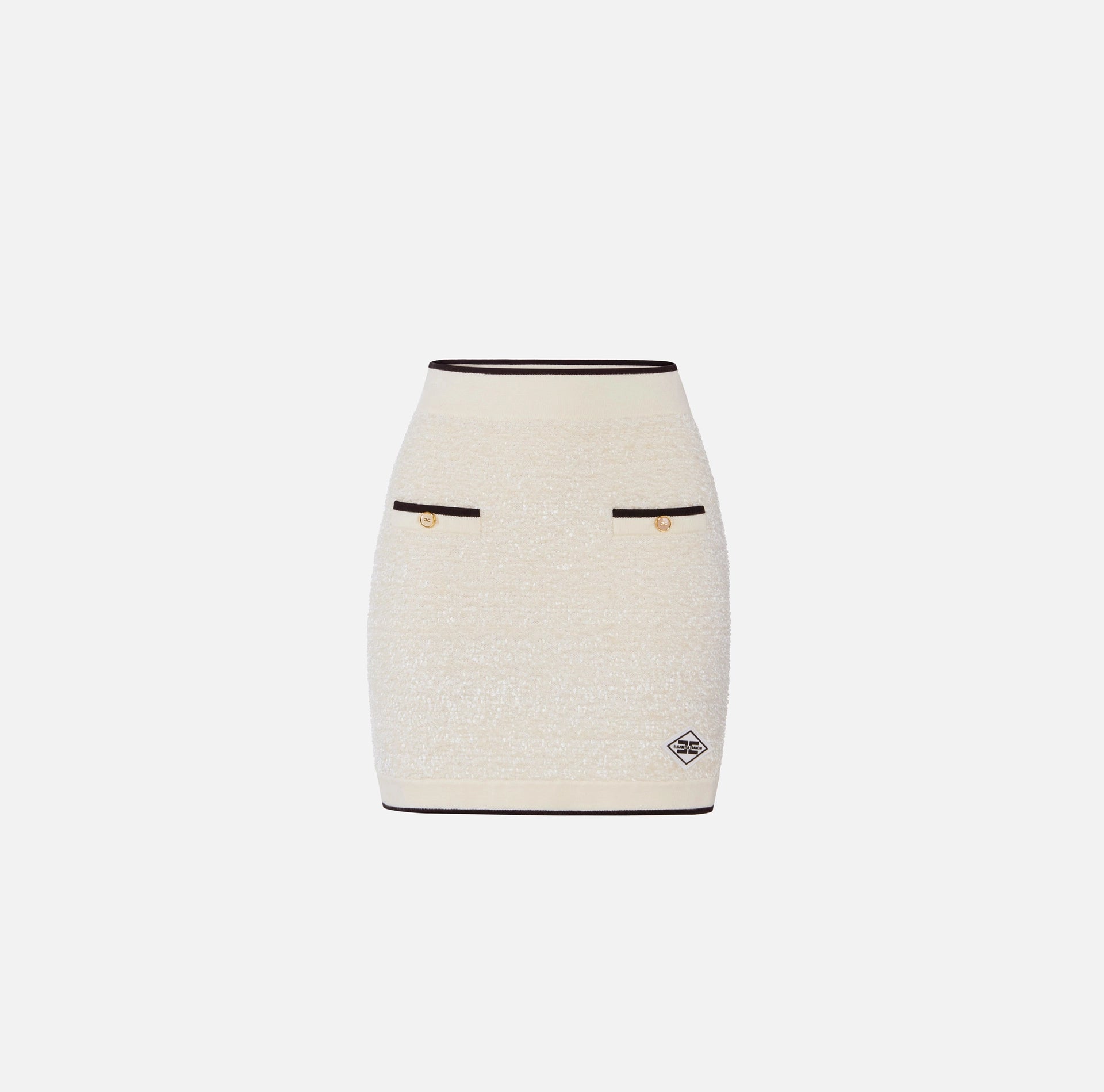 White  with black trim mini skirt in boucle knit