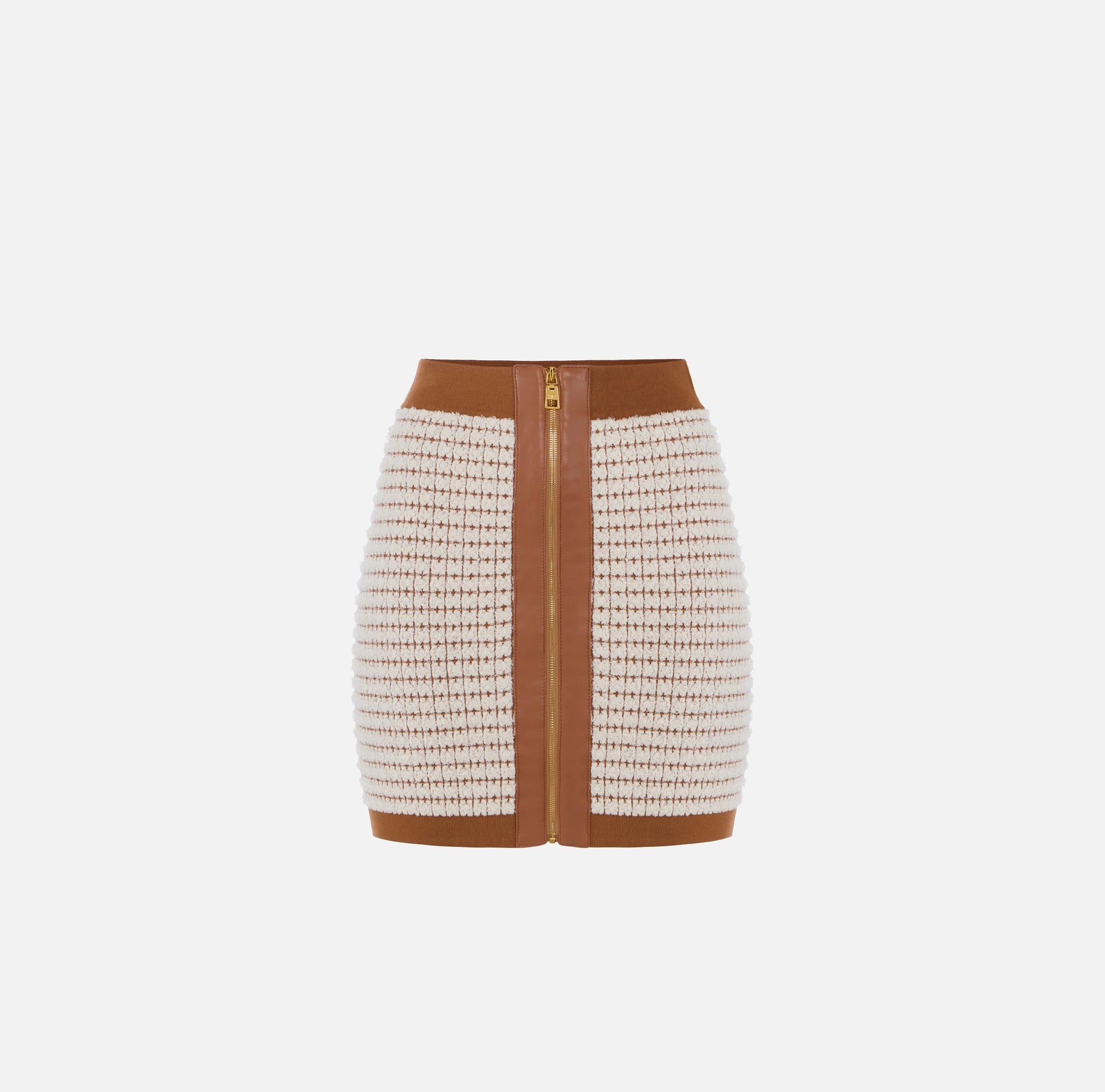 Ivory brown knit mini skirt with zipper