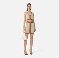 Ivory brown knit mini skirt with zipper