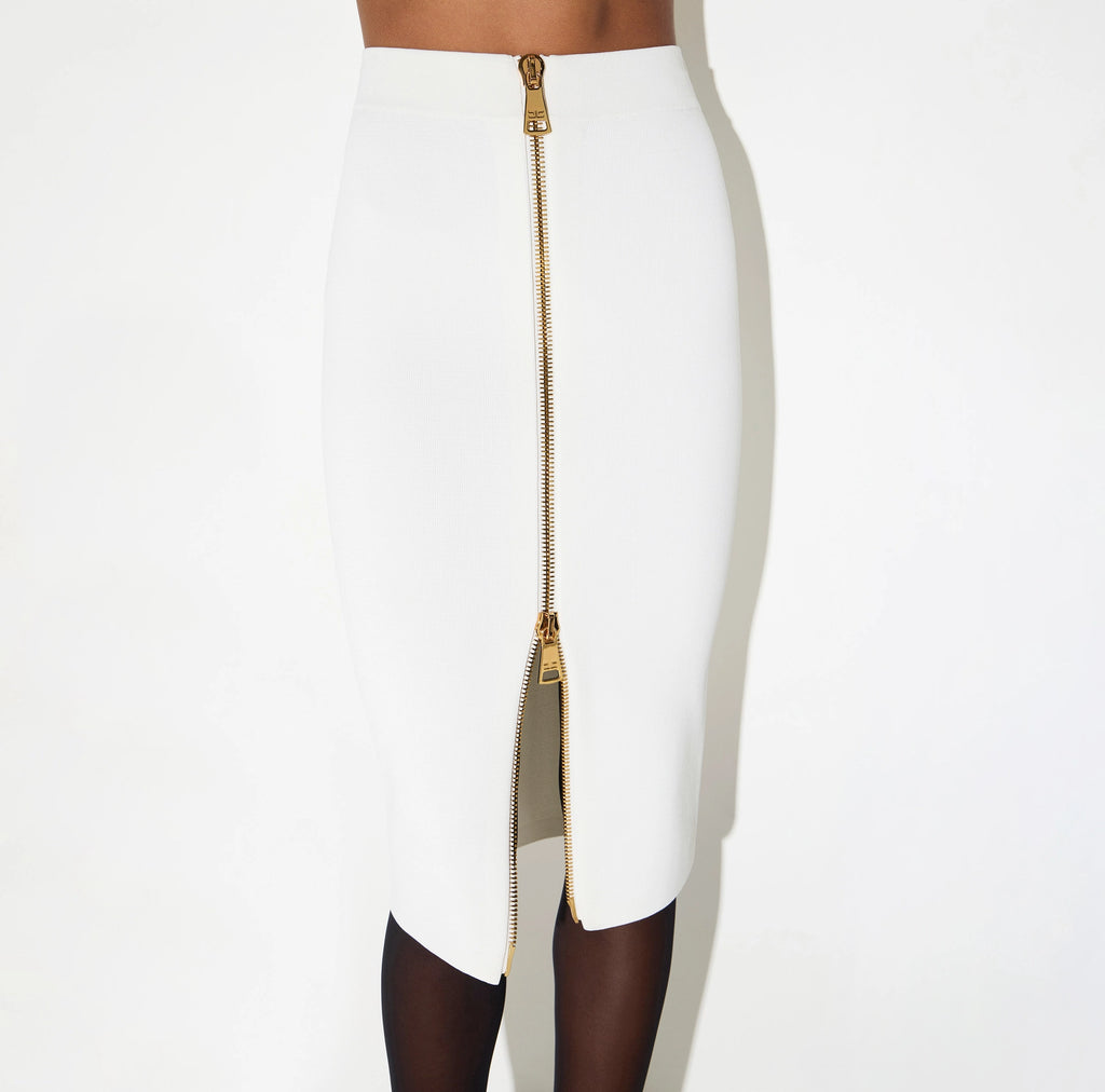 Ivory knit midi skirt with zip