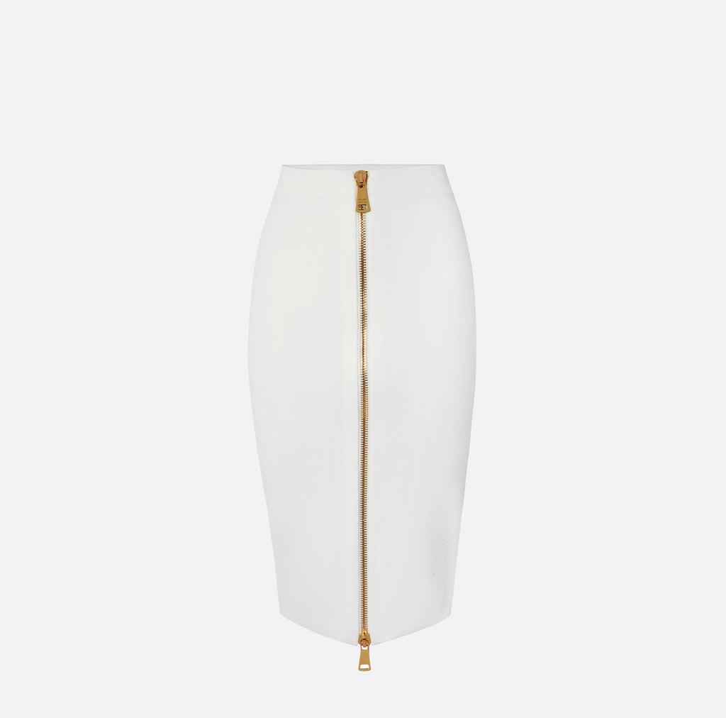 Ivory knit midi skirt with zip