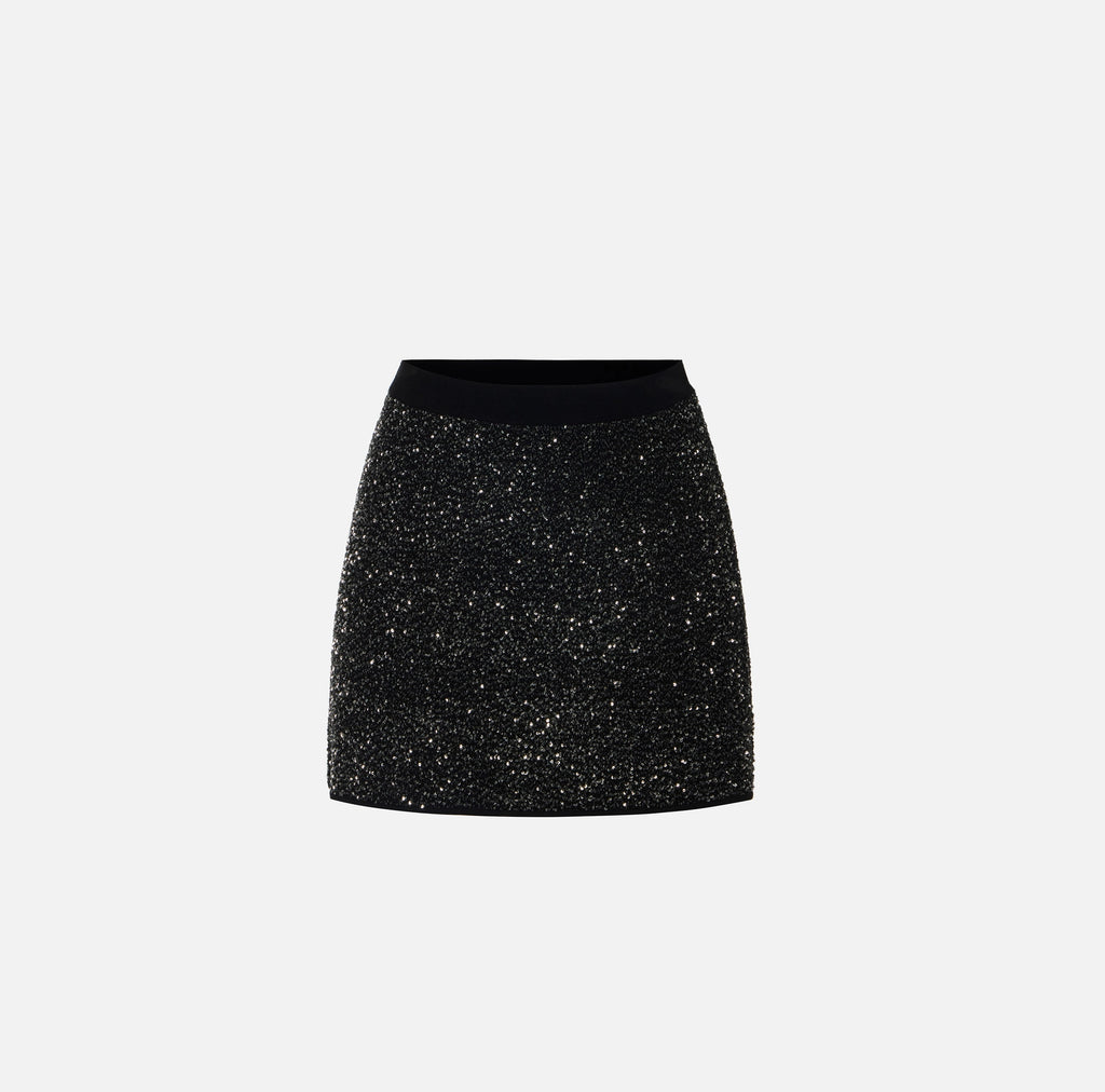 Black silver sequins knit mini skirt