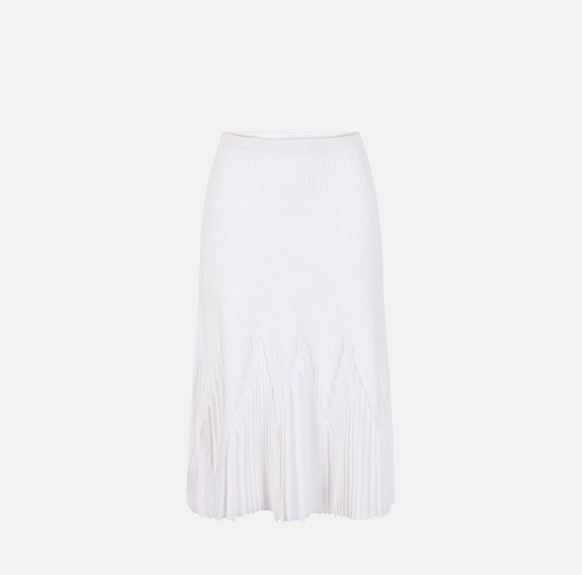 White midi knit skirt with 3D ribbed details