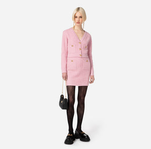 Pink knit high-waisted miniskirt