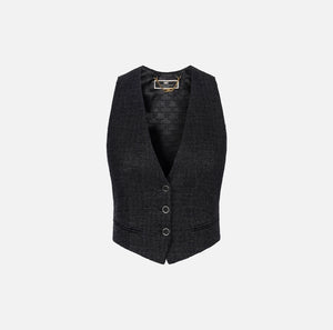 Black laminated tweed vest