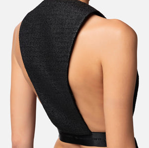 Black laminated tweed vest