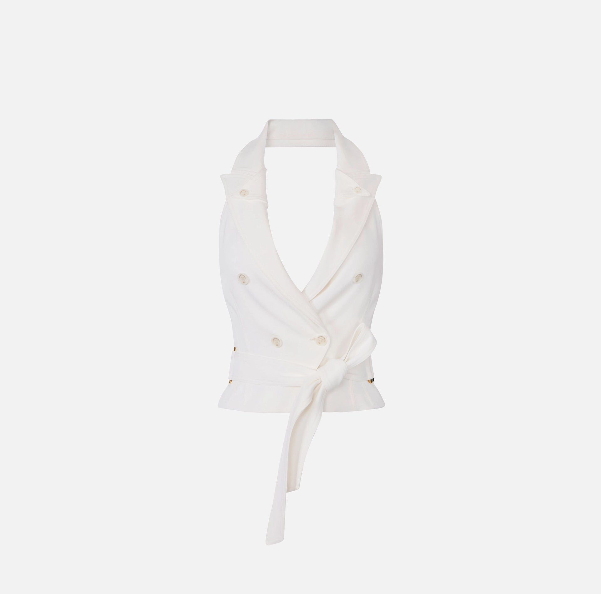 White gabardine vest with belt