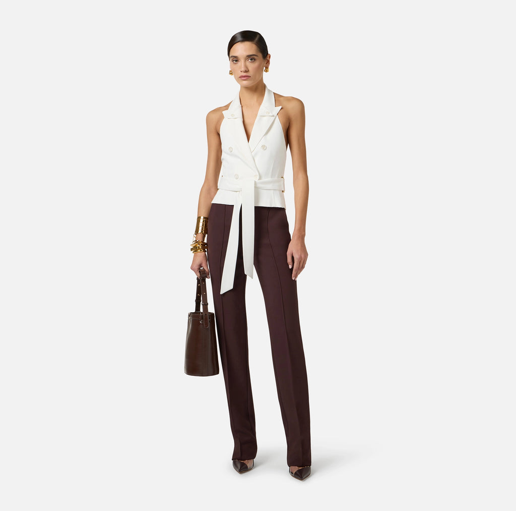 White gabardine vest with belt