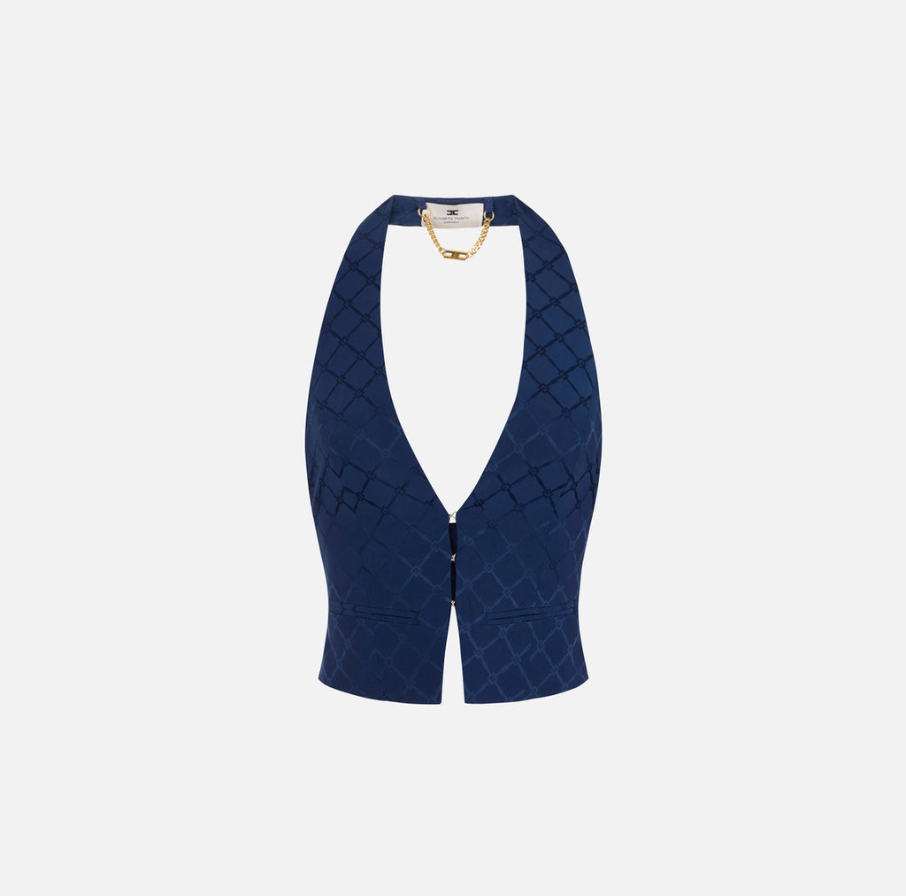 Navy satin jacquard vest