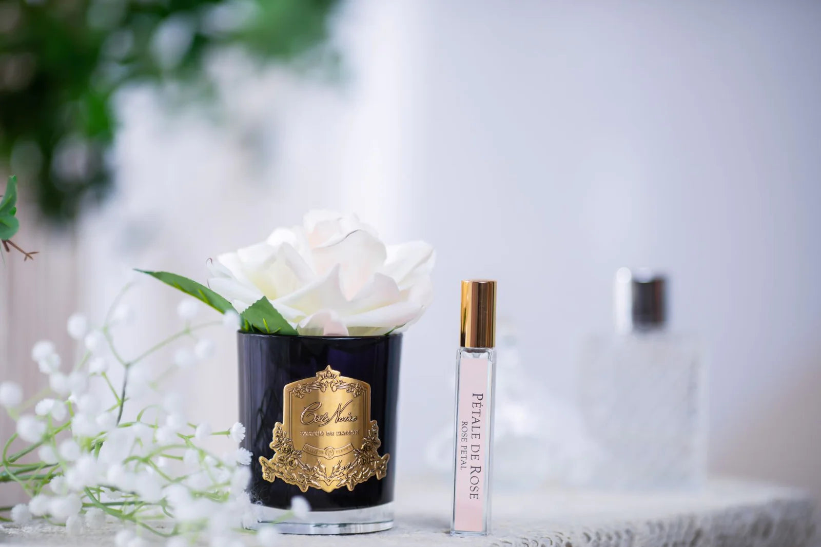 Blush single rose diffuser in a dark glass