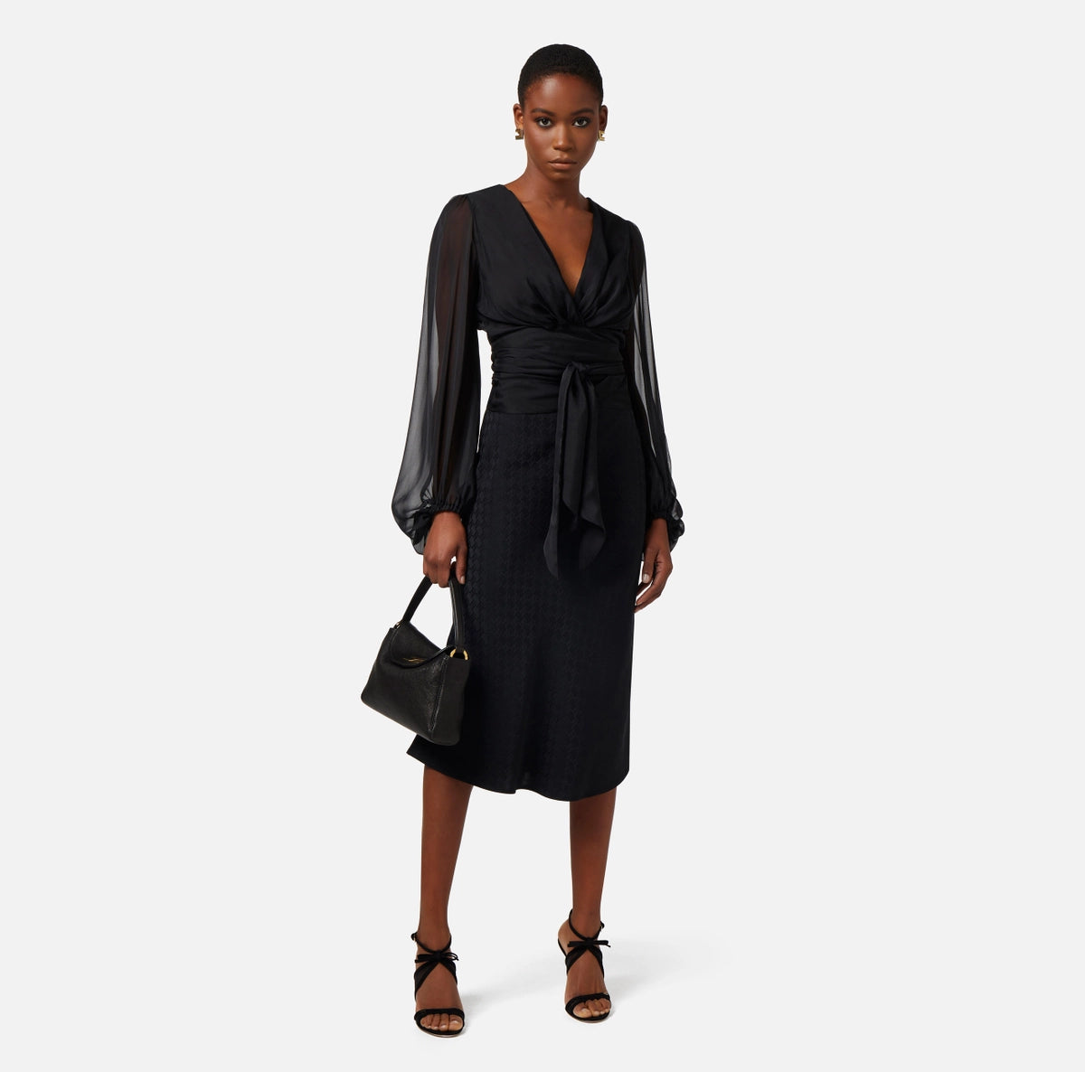 Black jacquard midi skirt