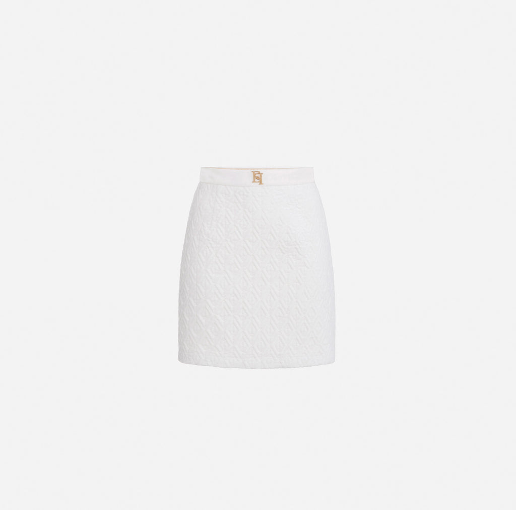 White diamond-embroidered velvet miniskirt