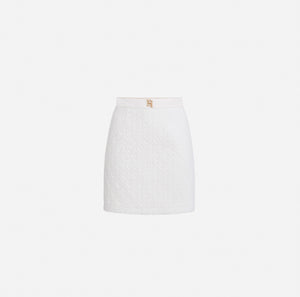 White diamond-embroidered velvet miniskirt