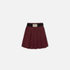 Burgundy technical nylon pleated mini skirt with belt