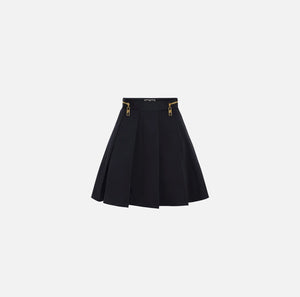 Black technical nylon pleated miniskirt with zippers