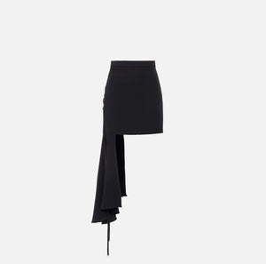 Black mini skirt with asymmetric panel and lacing