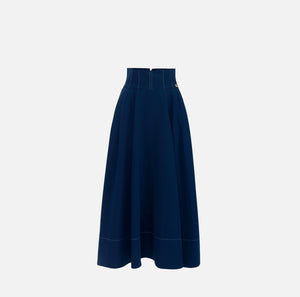 Navy cotton midi full skirt