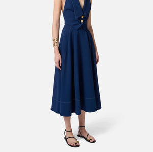 Navy cotton midi full skirt