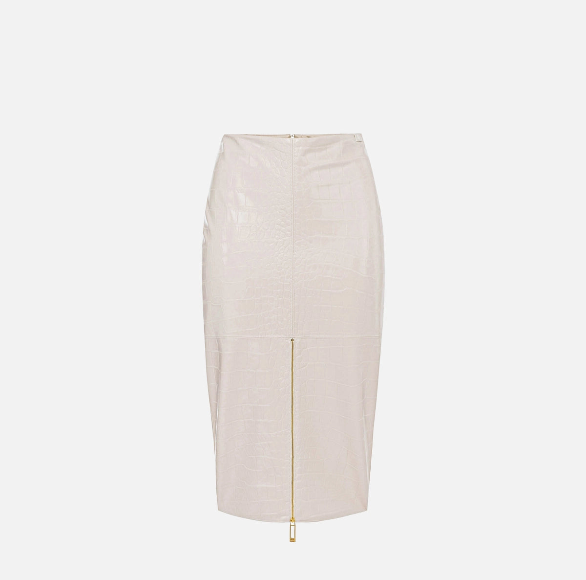 Ivory embossed croc faux leather pencil skirt